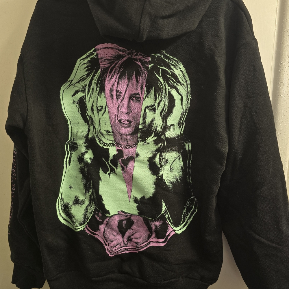 Graphic Black Hoodie with Pink and Green Design